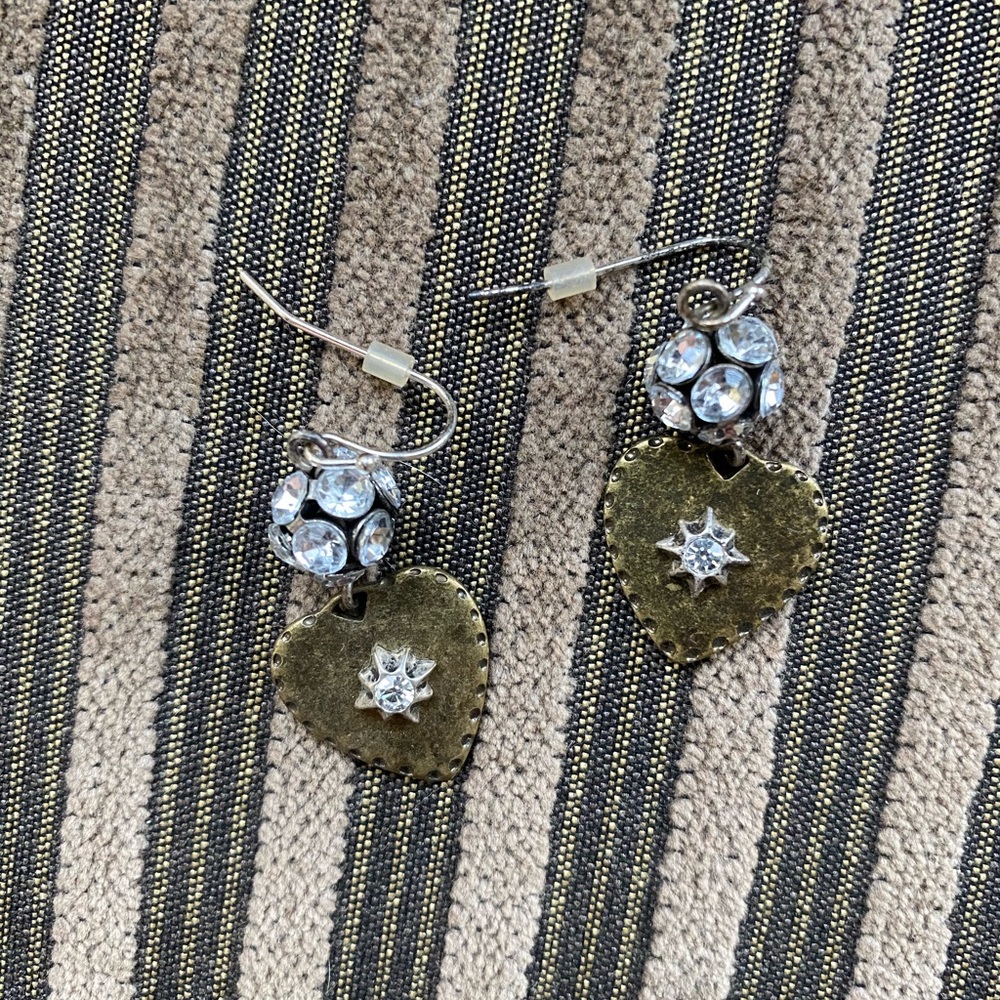 Silver/gold/ jeweled “disco” ball/heart earrings